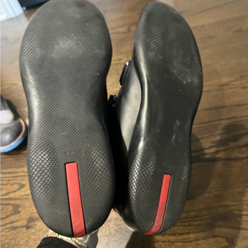 PRADA - Men’s Black Leather Sneakers With 2 Velcro Closure. Sz 10. Italy - Picture 6 of 7